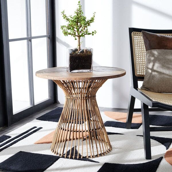 Whent Round Natural Rattan Side Accent Table for Your Home | Brown