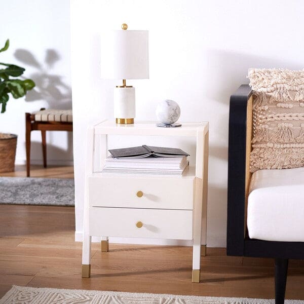 Cove 2 Drawer 1 Shelf Square Accent Table for Living Room | White