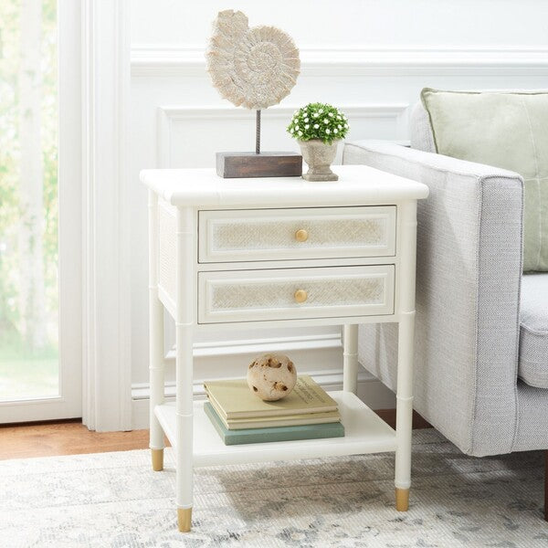 Ahab 2 Drawer 1 Shelf Perfect Square Accent Table for Living Room | White & Gold