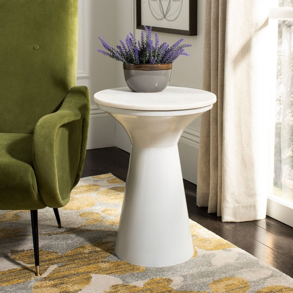 Mila Pedestal White Round Side Table & End Table for Living Room | White