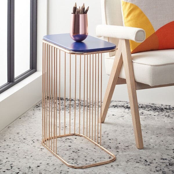 Stafford Open Gold Frame Furniture Accent Side Table | Blue/Gold