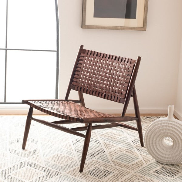 Soleil Leather Woven Accent Chair | Brown