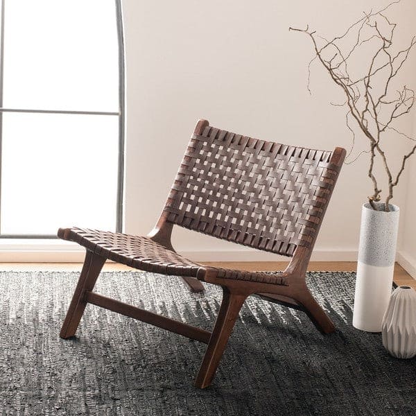 Luna Luxurious Design and Comfort Leather Woven Accent Chair | Brown