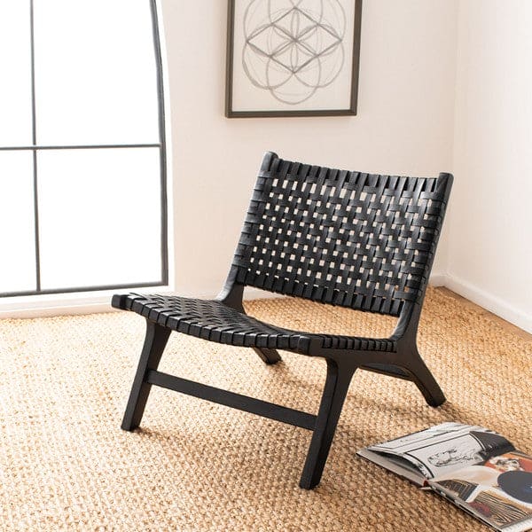 Luna Unique & Luxurious Design Leather Woven Accent Chair | Black