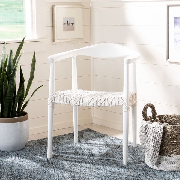 Juneau Unique & Modern Living Room Leather Woven Accent Chair | White