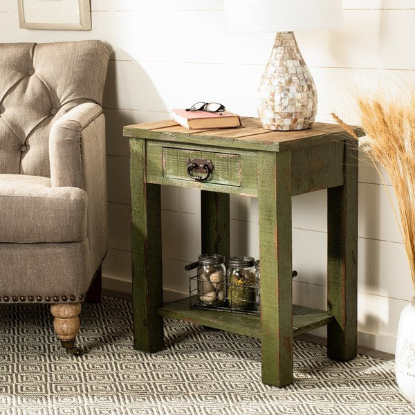Alfred End Table With Storage Drawer in Antique Green Finish