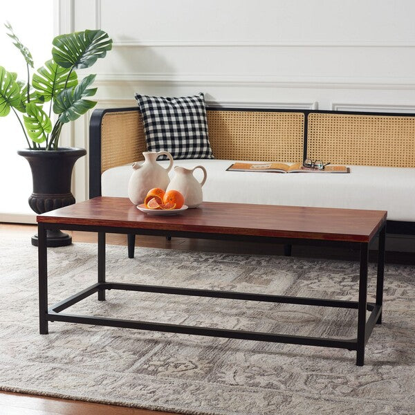 Alec Coffee Table - Distressed Maroon Wood & Black Metal