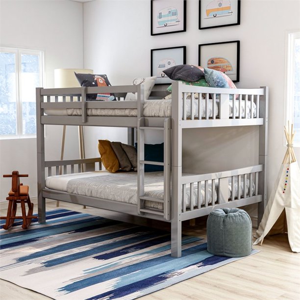 Khanjari Transitional Solid Wood Full over Full Bunk Bed in Gray