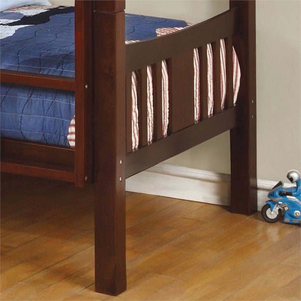 Khanjari Transitional Solid Wood Twin over Twin Bunk Bed in Dark Walnut