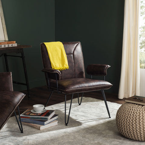 Johannes 17.3"H Mid Century Modern Leather Arm Chair