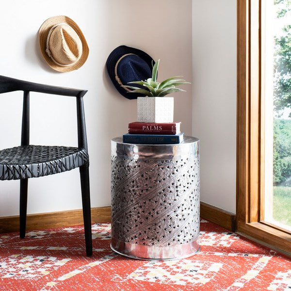 Adrien End Table | Modern Silver Finish & Intricate Design