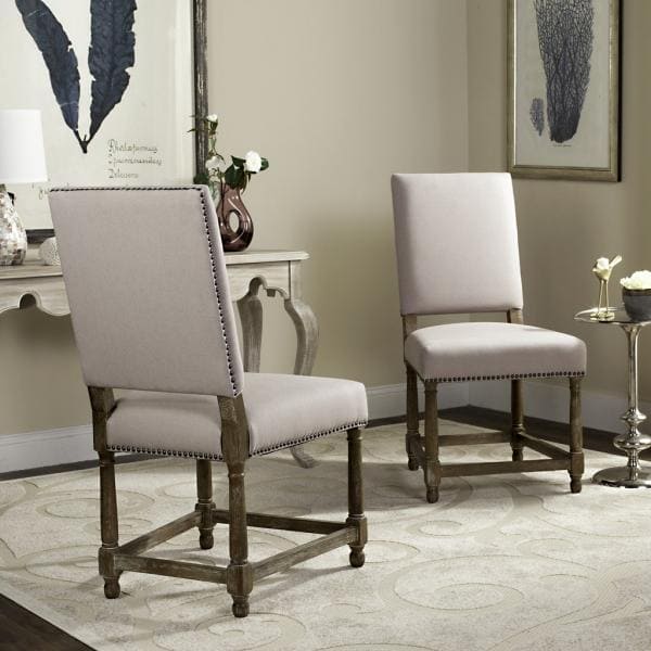 Faxon 20''H Linen Side Chairs (Set Of 2)   Nickel Nail Heads